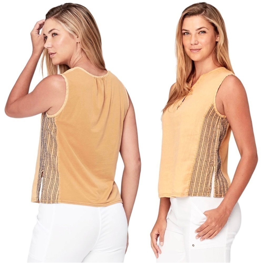 XCVI Linen Nessa Boho Embroidery Sleeveless Top in Charlock Pigment Size Large